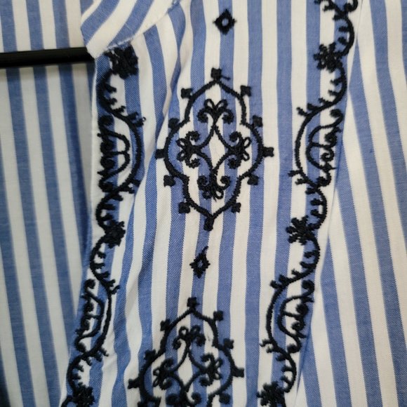 NWOT Ann Taylor Loft Striped Embroidered Bell Sleeve Top Size Small - Picture 10 of 13